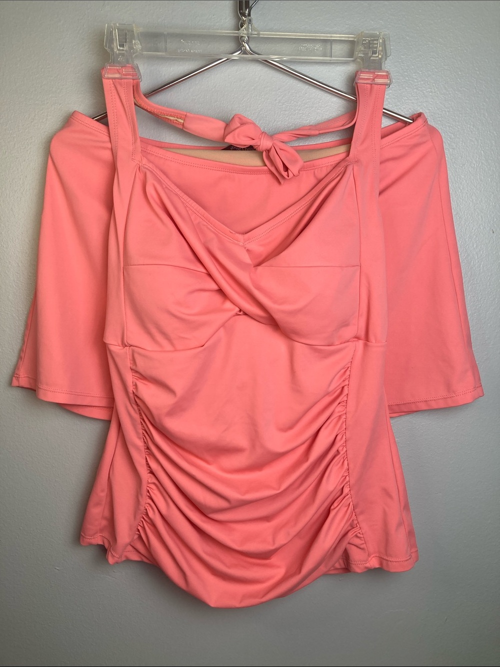 Shape Benefits Off-Shoulder Ruched Tank Top & bottom 2 piece Coral Pink Sz 12